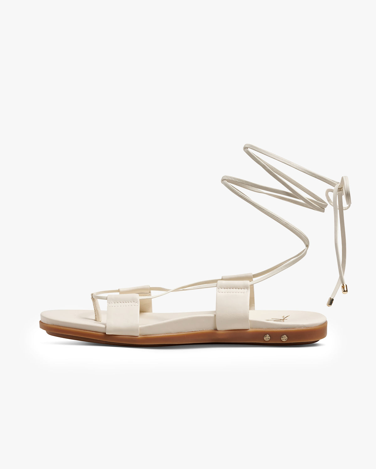 Moa leather ankle wrap sandal in vanilla - product side shot