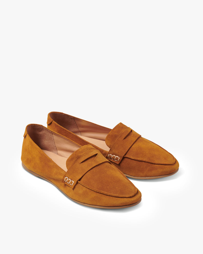 Moorhen suede loafer in caramel - angle shot