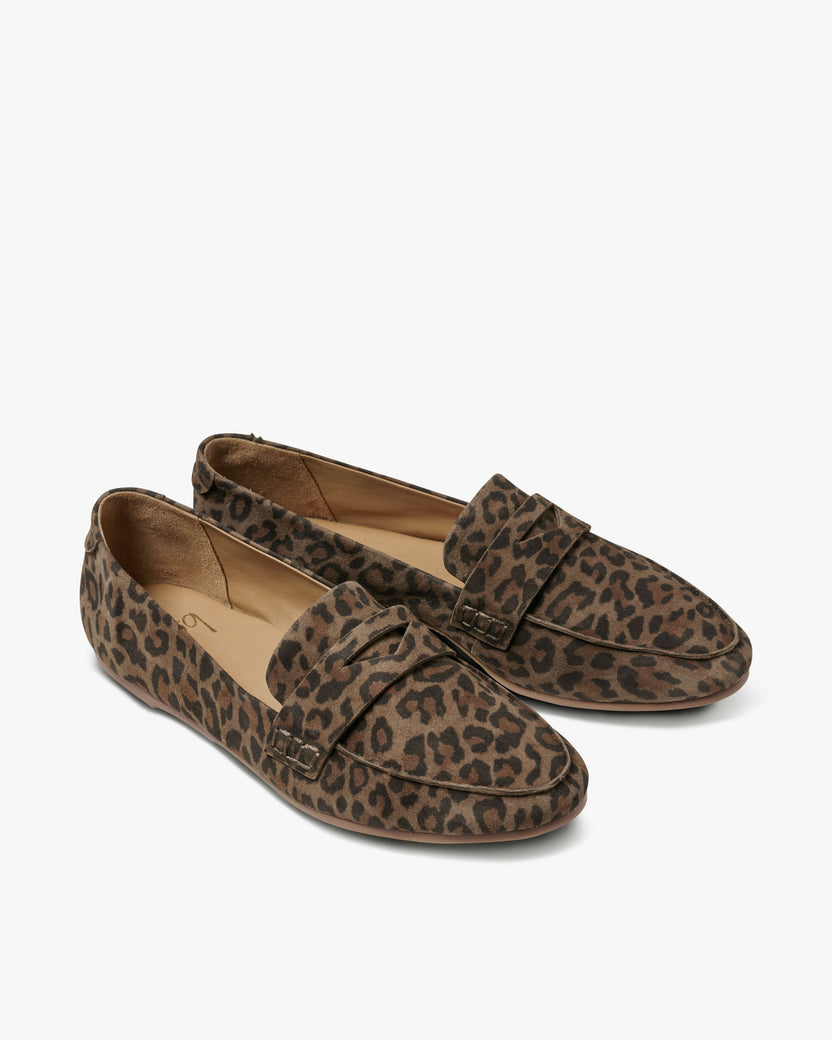 Moorhen suede loafers in leopard - product angle shot