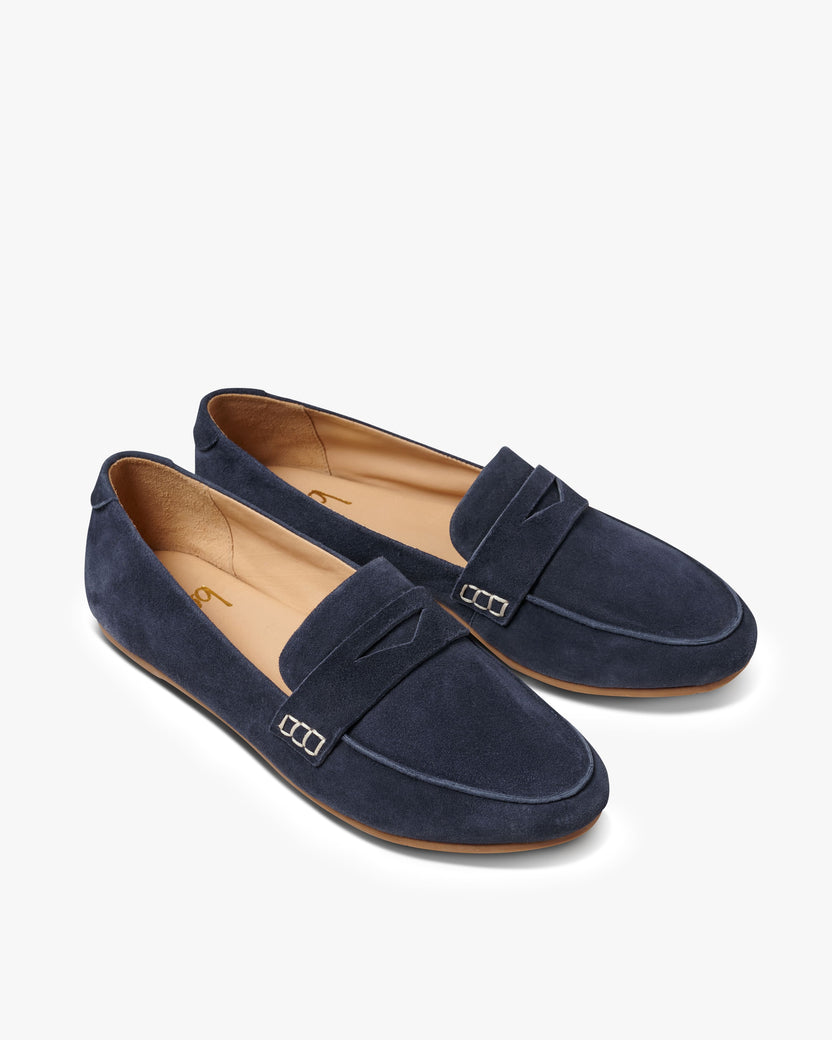 Moorhen suede loafers in navy - product angle shot