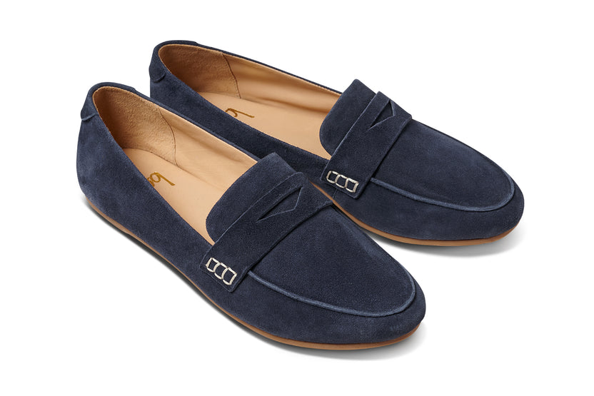 Moorhen suede loafers in navy - product angle shot