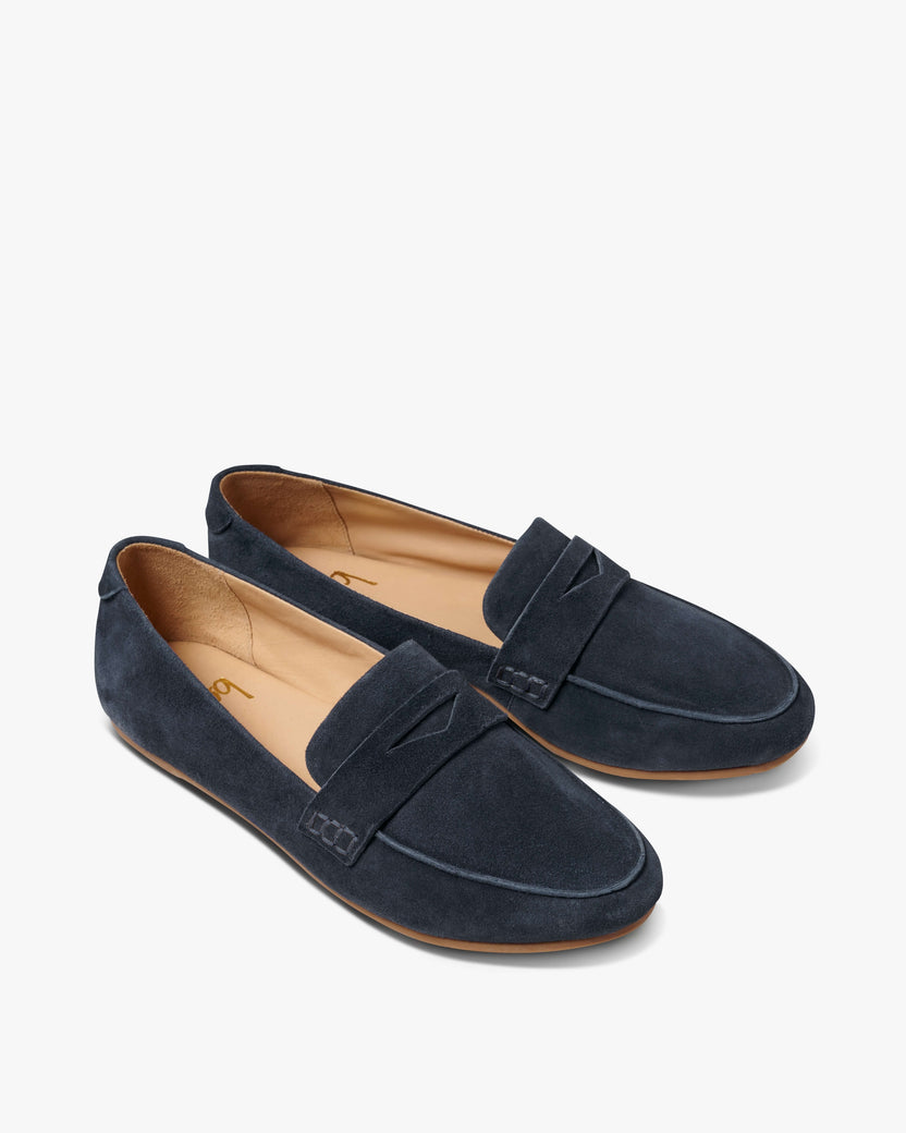 Moorhen suede loafer in navy - product angle shot