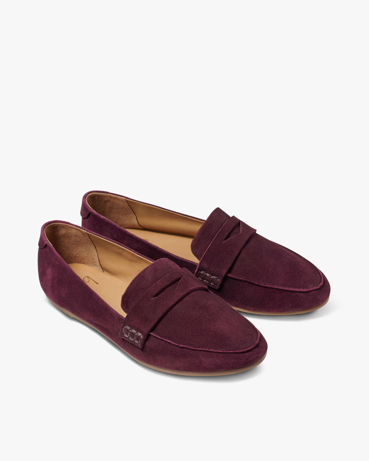 Moorhen suede loafer in prune - product angle shot