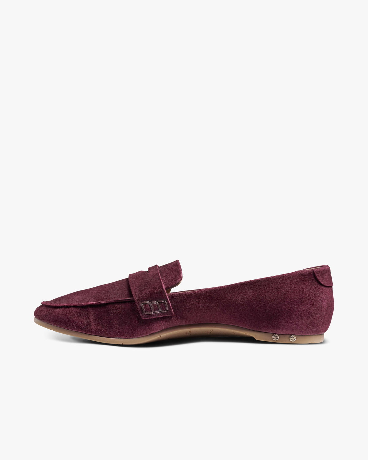 Moorhen suede loafer in prune - product side shot
