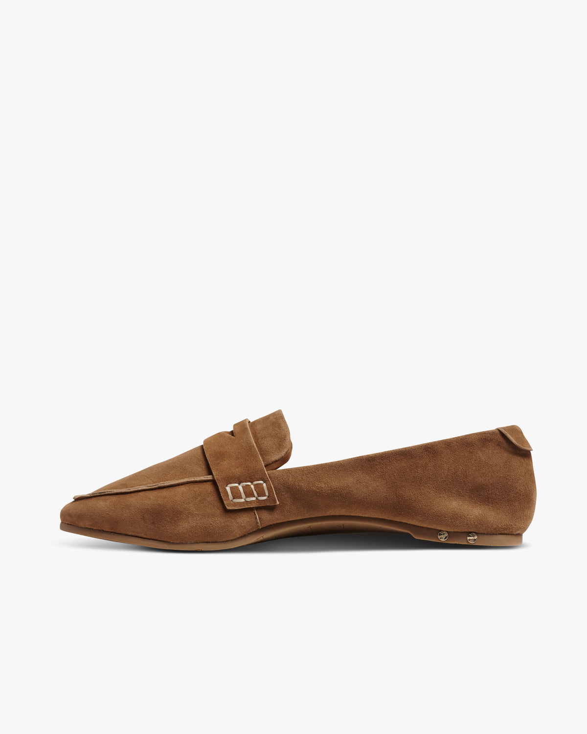 Moorhen suede loafer in toffee - product side shot