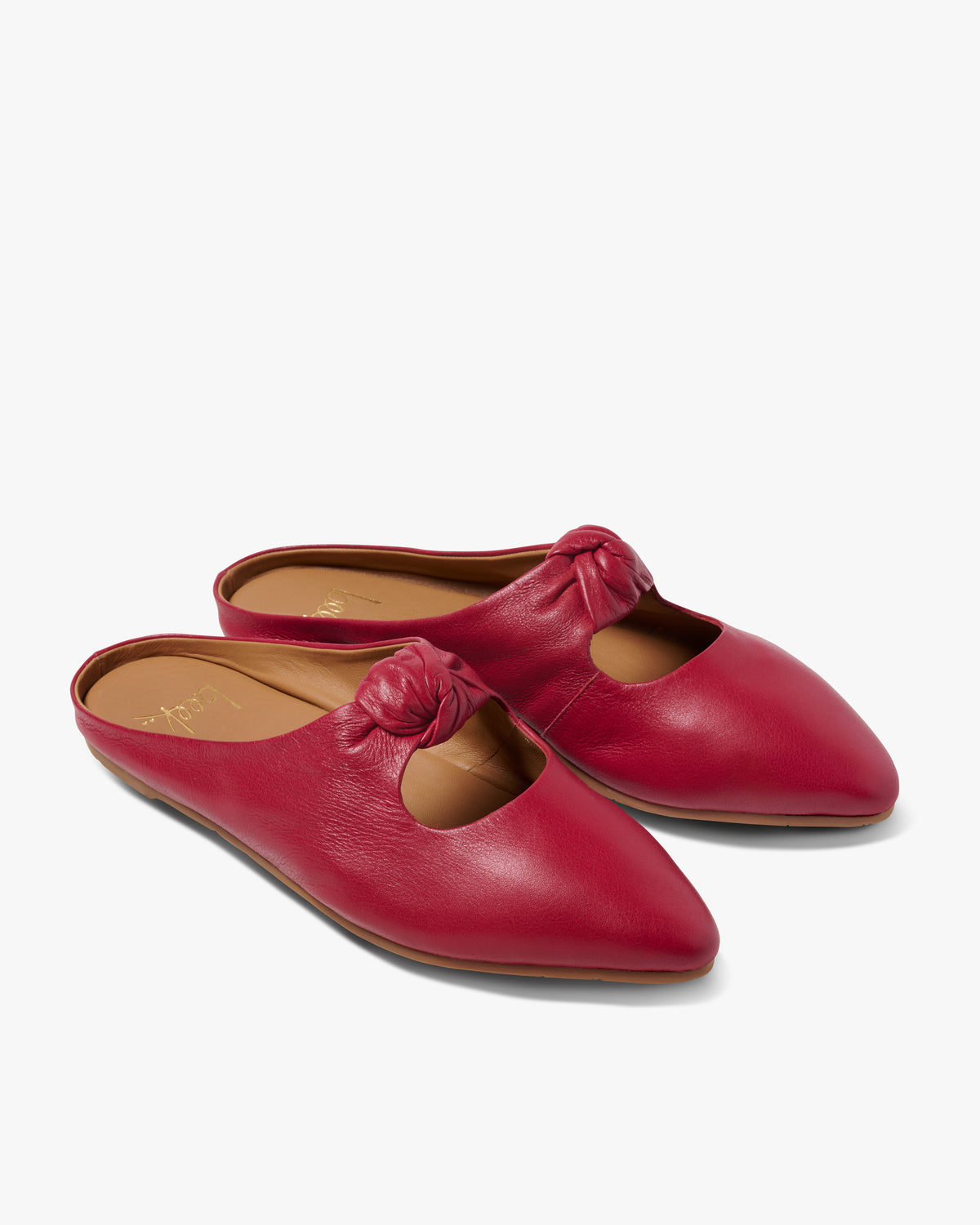 Noddy leather ballet mules in crimson - product angle shot