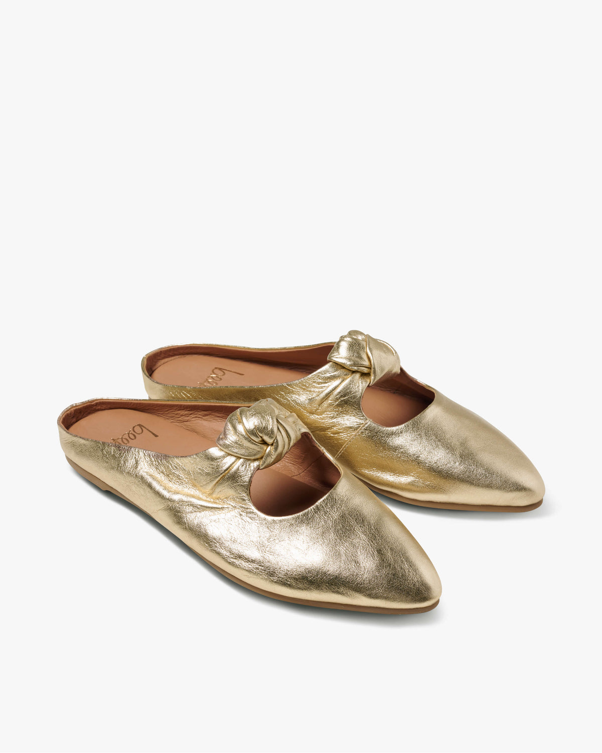 Noddy leather backless ballet mule in gold - product angle shot