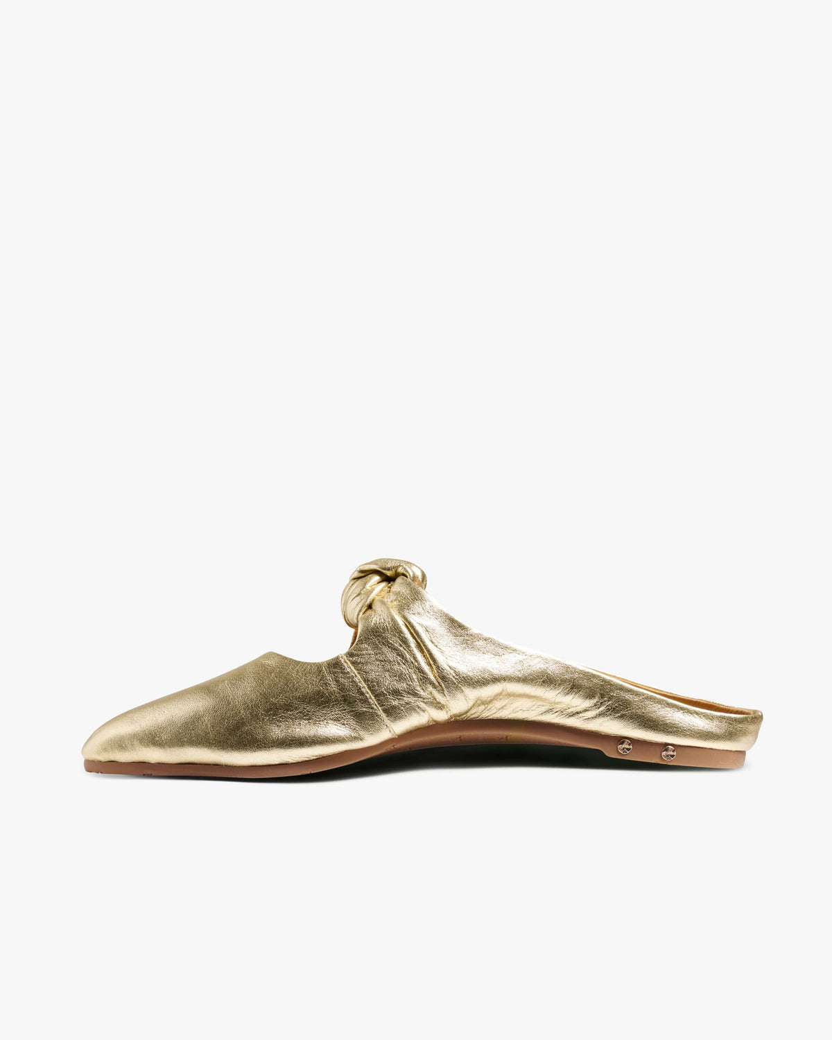 Noddy leather backless ballet mule in gold - product side shot