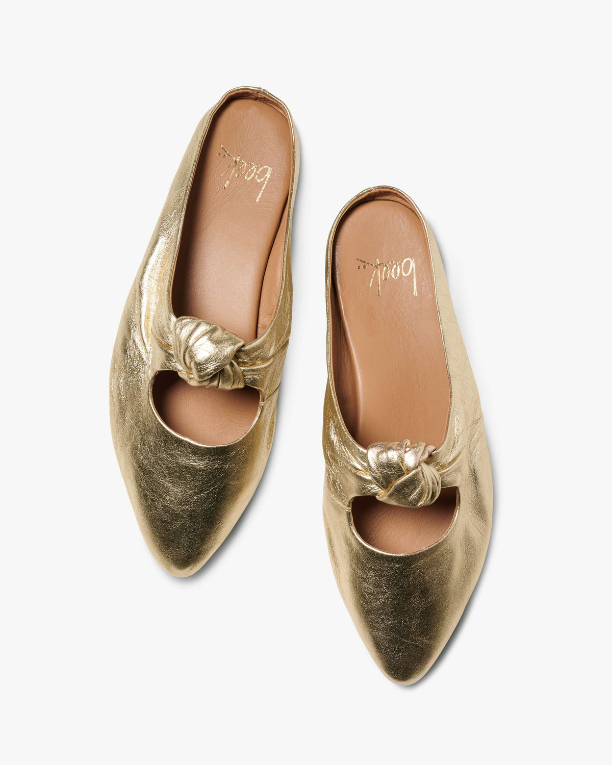 Noddy leather backless ballet mule in gold - product top shot