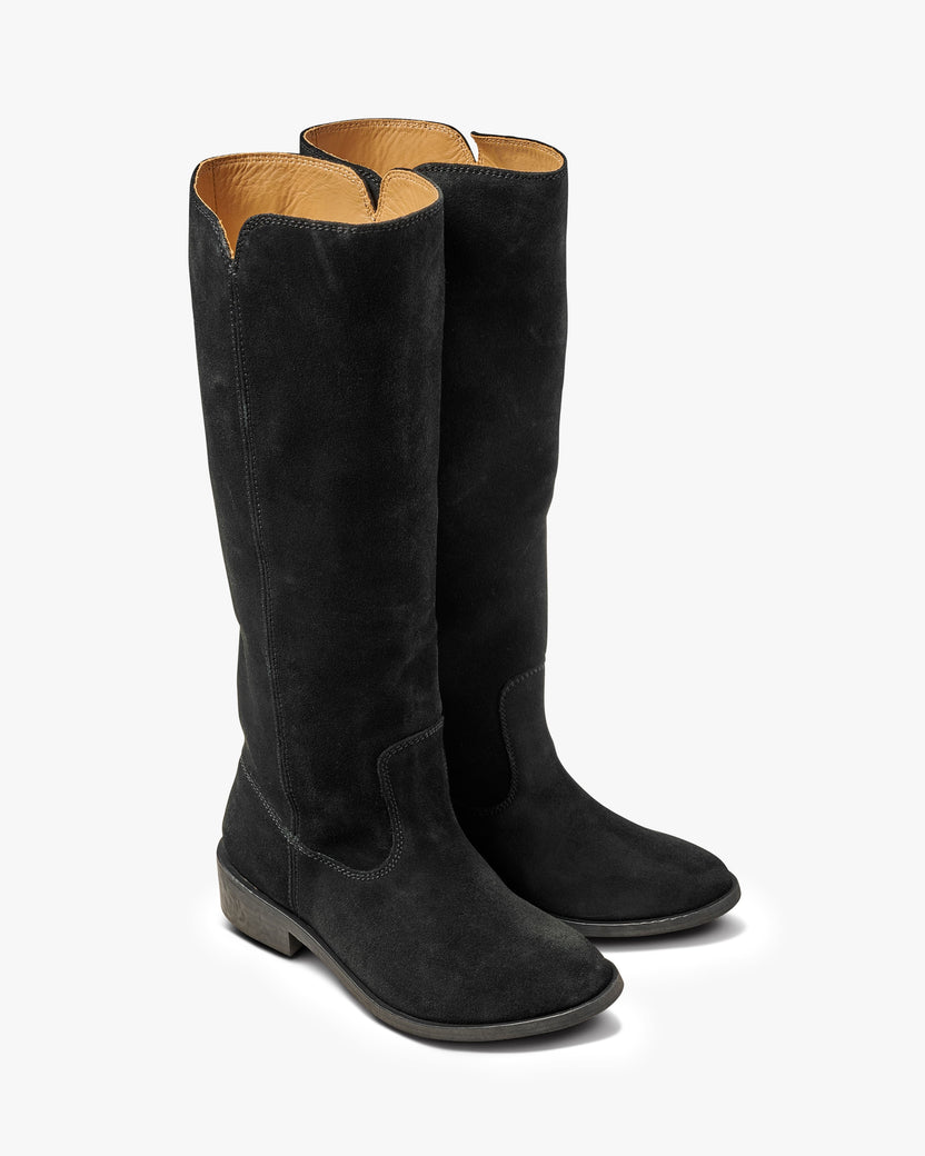 Nuthatch suede knee-high boots in black - product angle shot