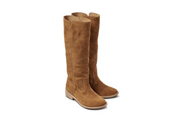 Nuthatch suede knee-high boots in chestnut - product angle shot