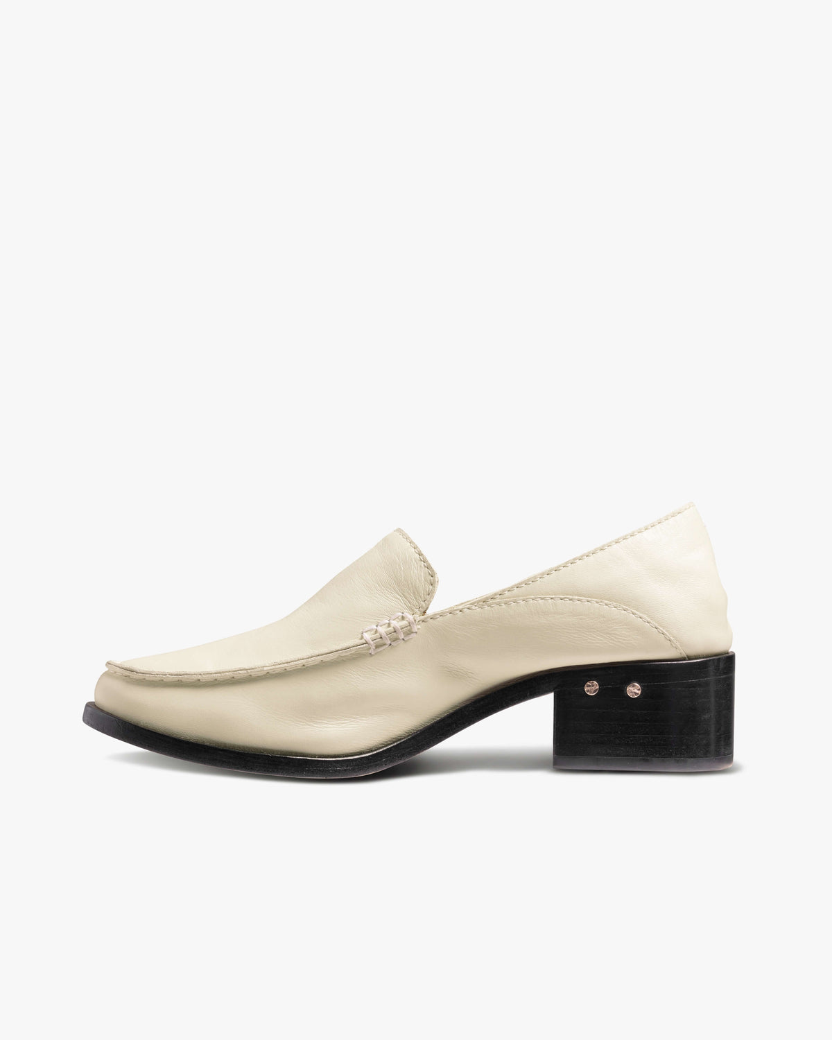 Owl leather heeled loafers in eggshell - product side shot
