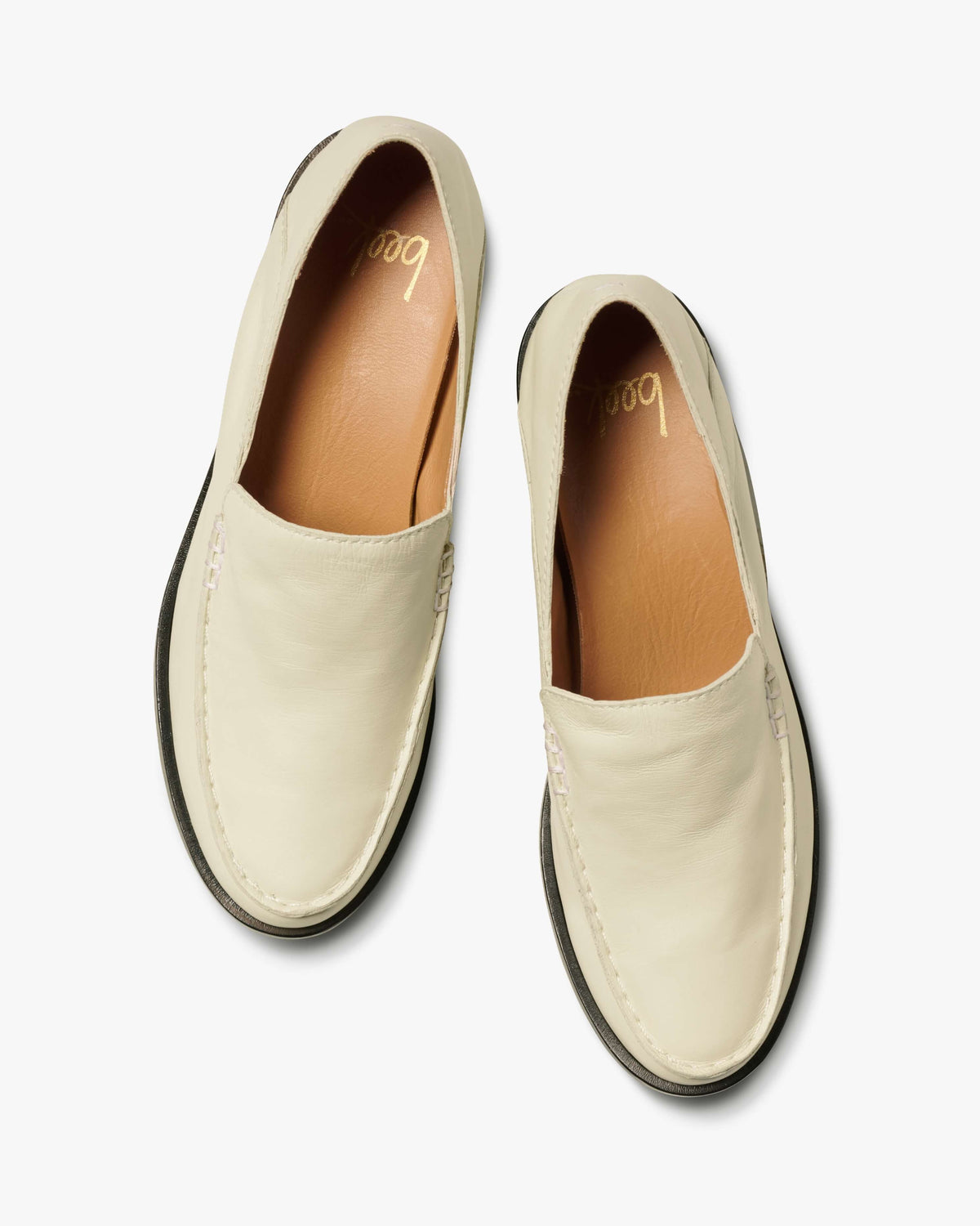 Owl leather heeled loafers in eggshell - product top shot