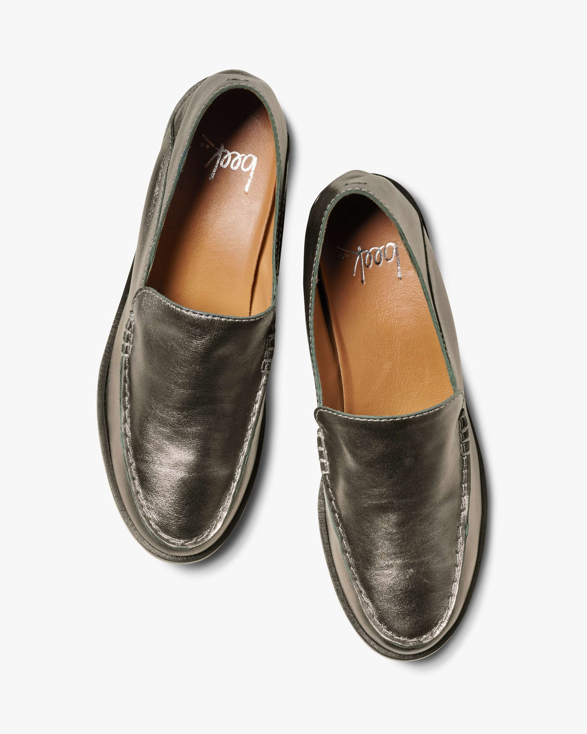 Owl leather heeled loafers in gunmetal - product top shot