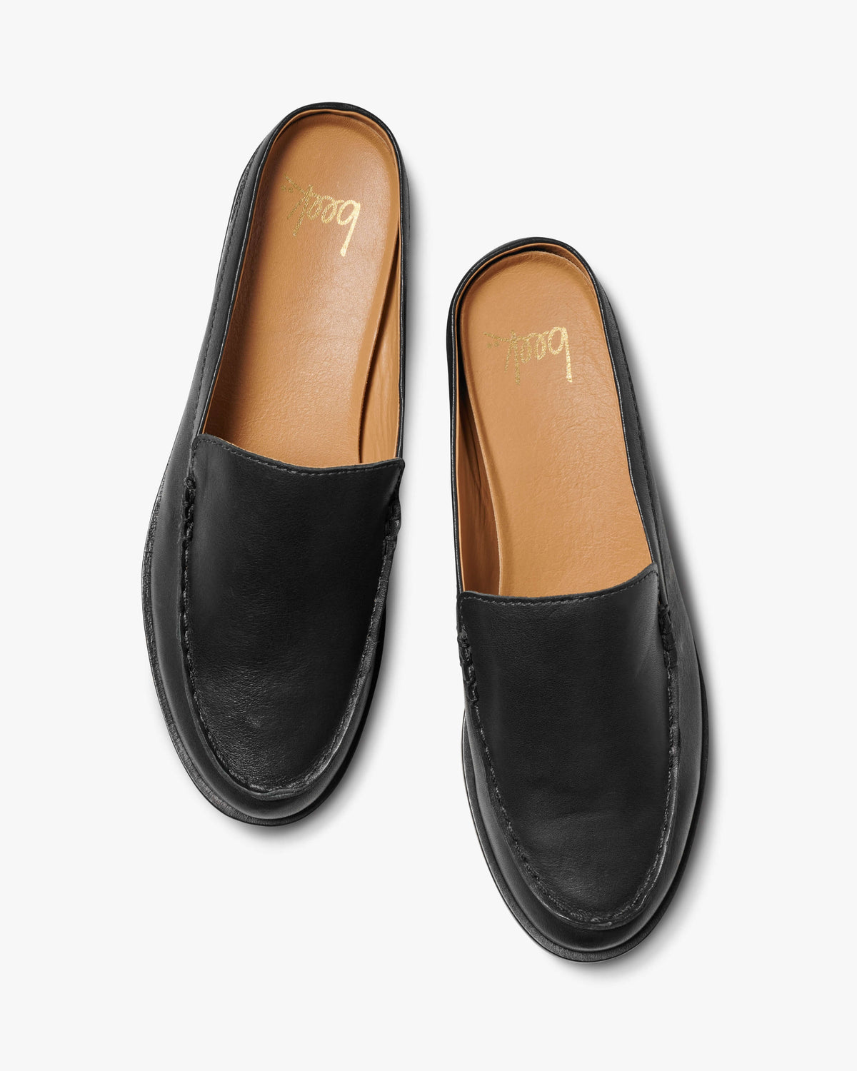 Owlet leather backless loafer in black - product top shot