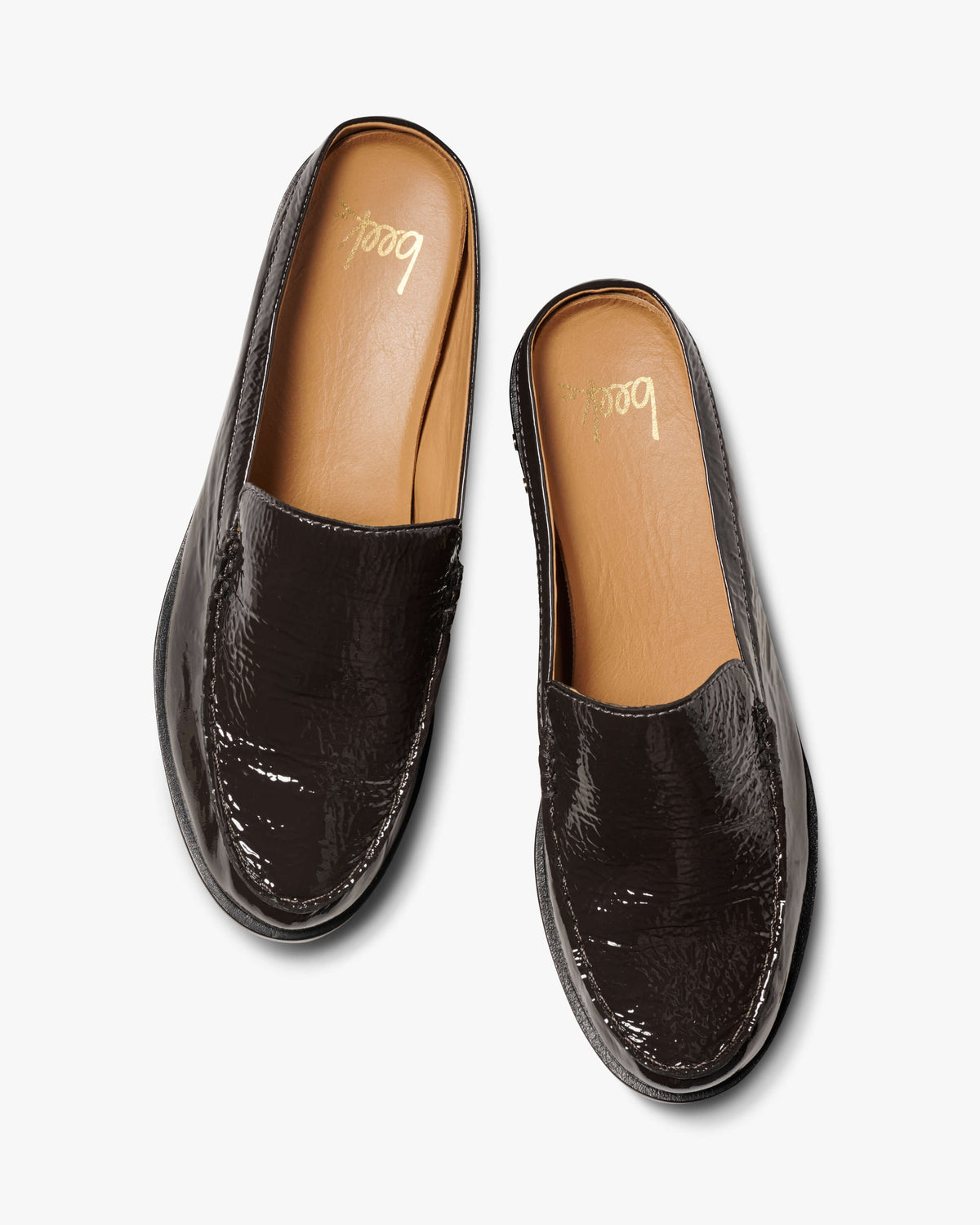 Owlet patent leather backless loafer in coffee - product top shot