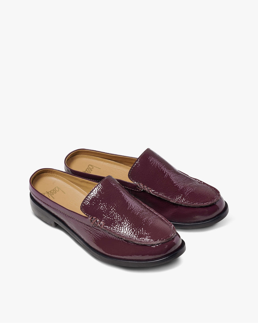 Owlet leather backless loafer in prune - product angle shot