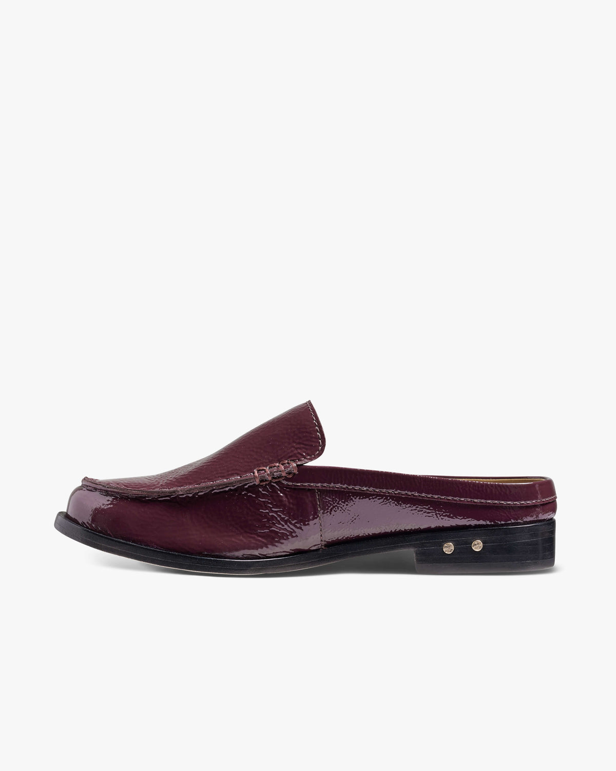 Owlet leather backless loafer in prune - product side shot