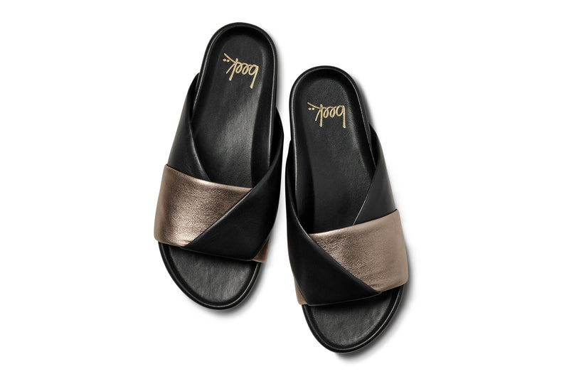 Paloma leather slide sandal in bronze/black - product top shot