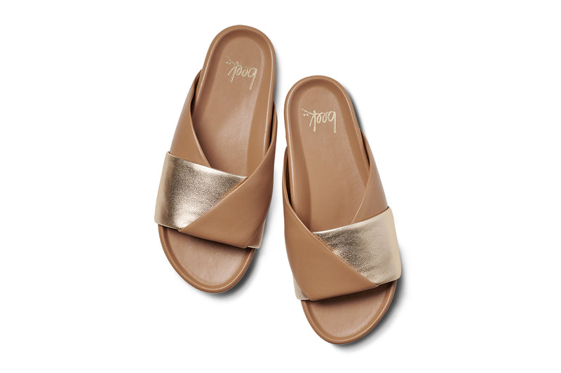 Paloma leather slide sandal in gold/honey - product top shot