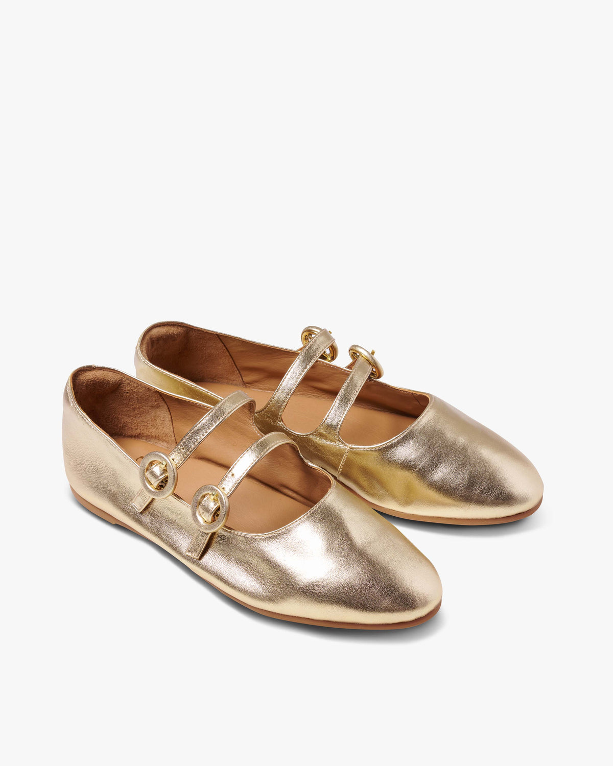 Partridge leather mary jane ballet flat in gold - product angle shot