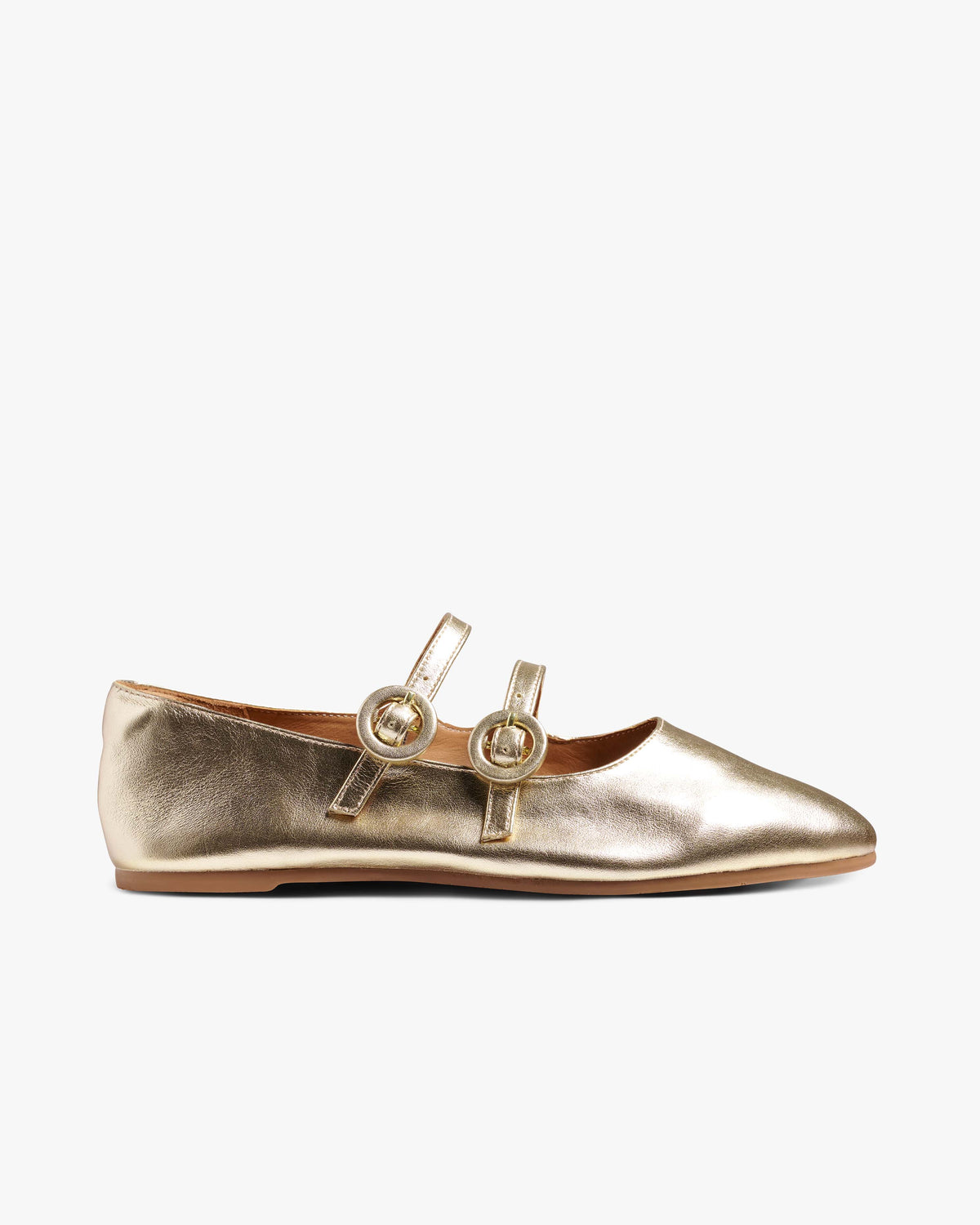 Partridge leather mary jane ballet flat in gold - product side shot