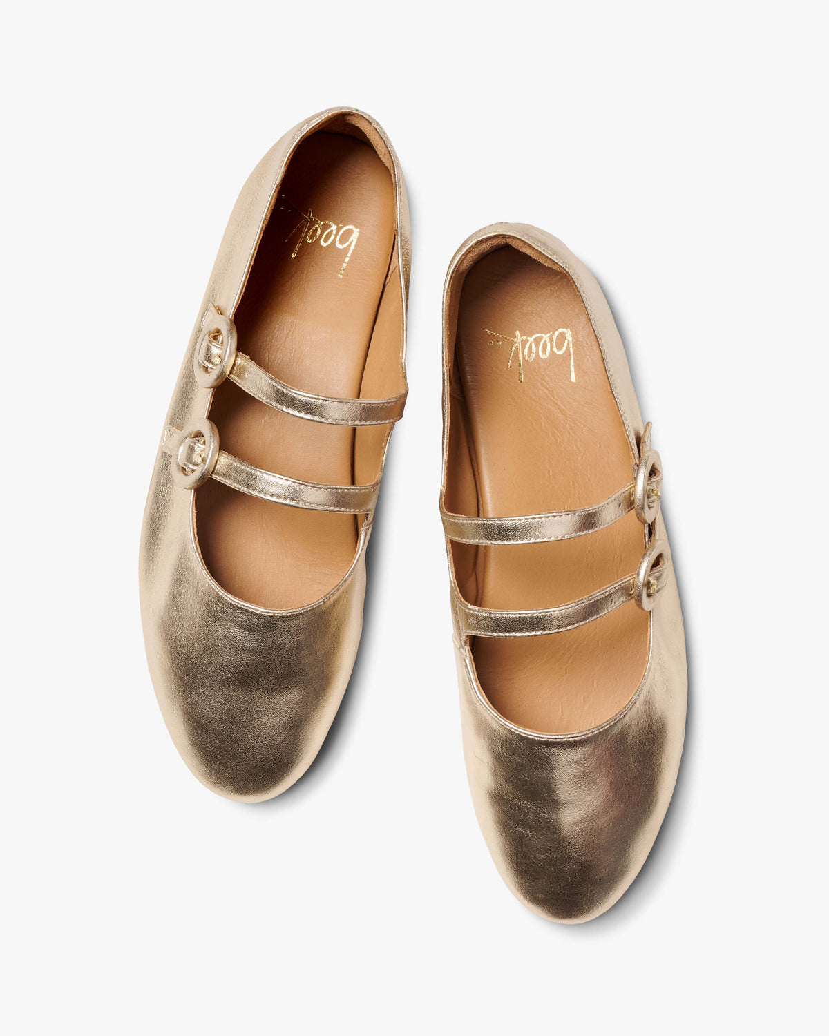 Partridge leather mary jane ballet flat in gold - product top shot