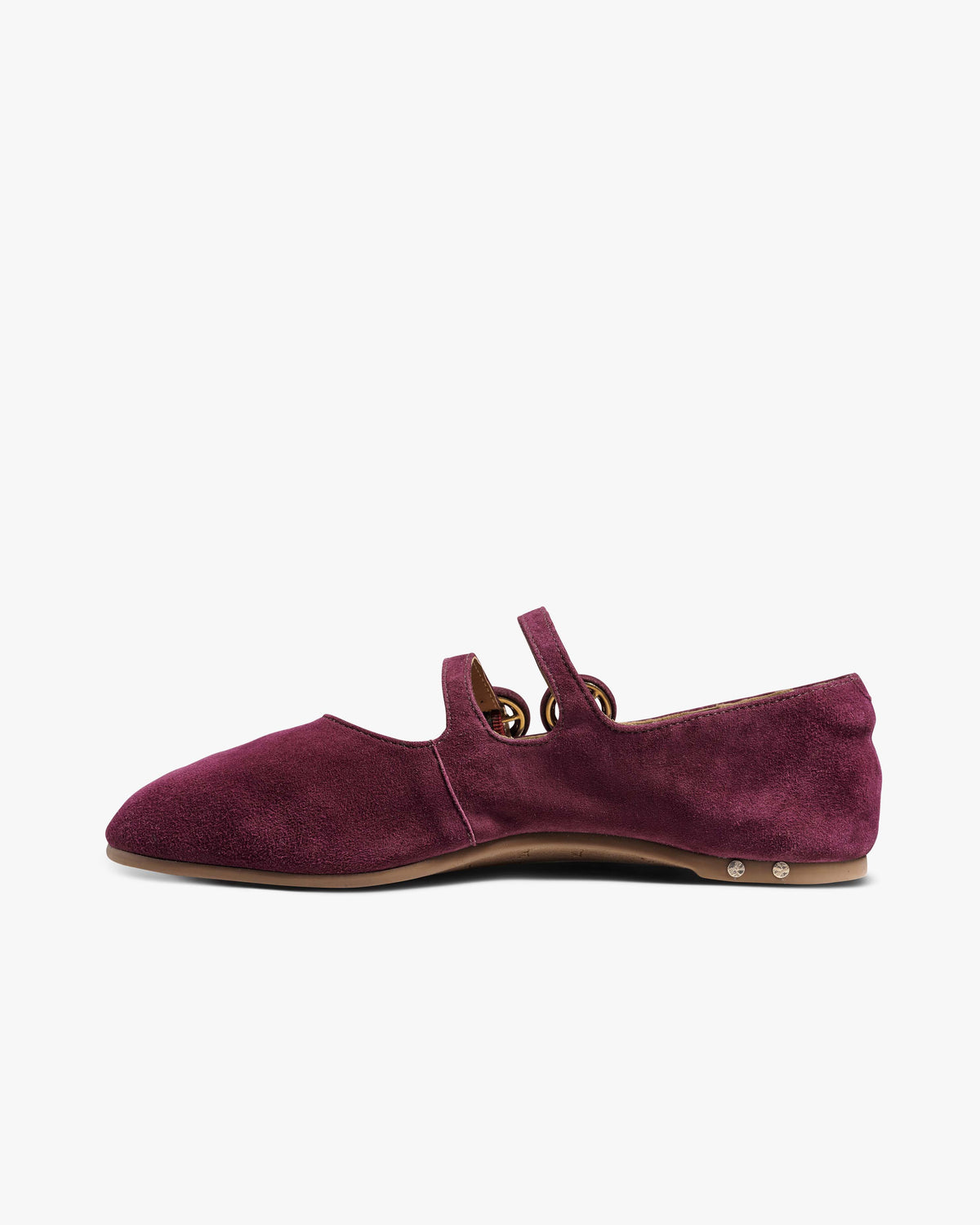 Partridge suede mary jane ballet shoes in prune - product side shot