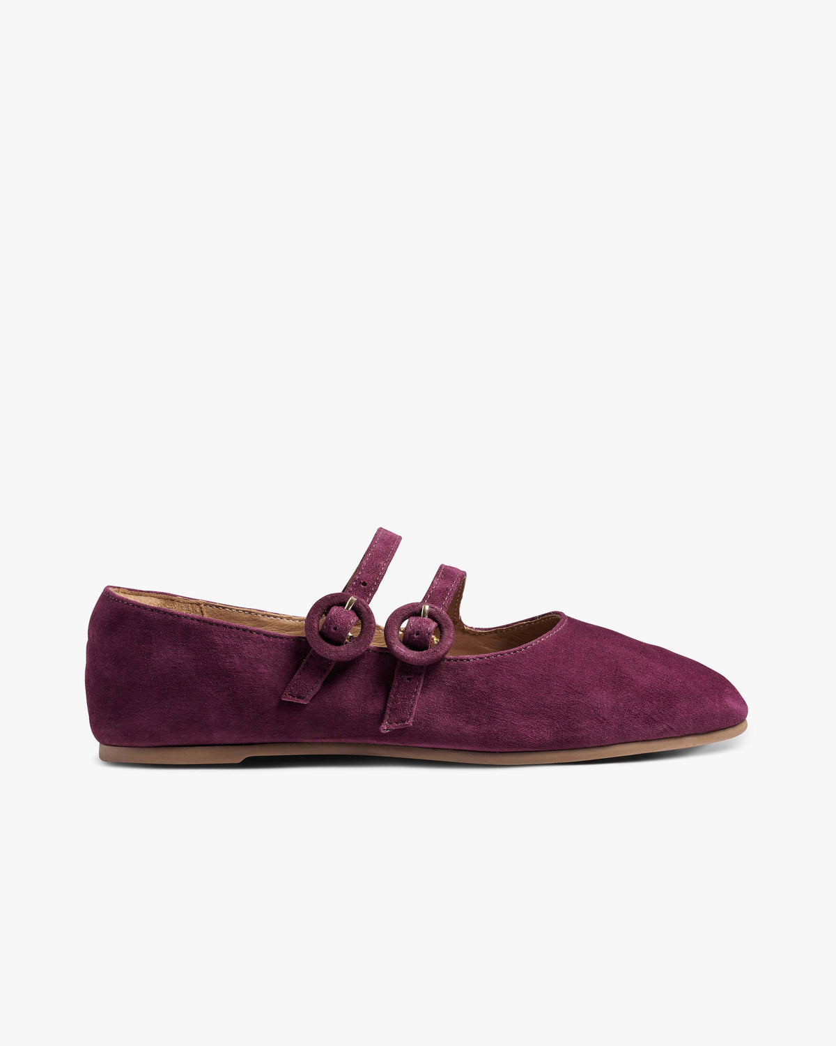 Partridge suede mary jane ballet shoes in prune - product side shot