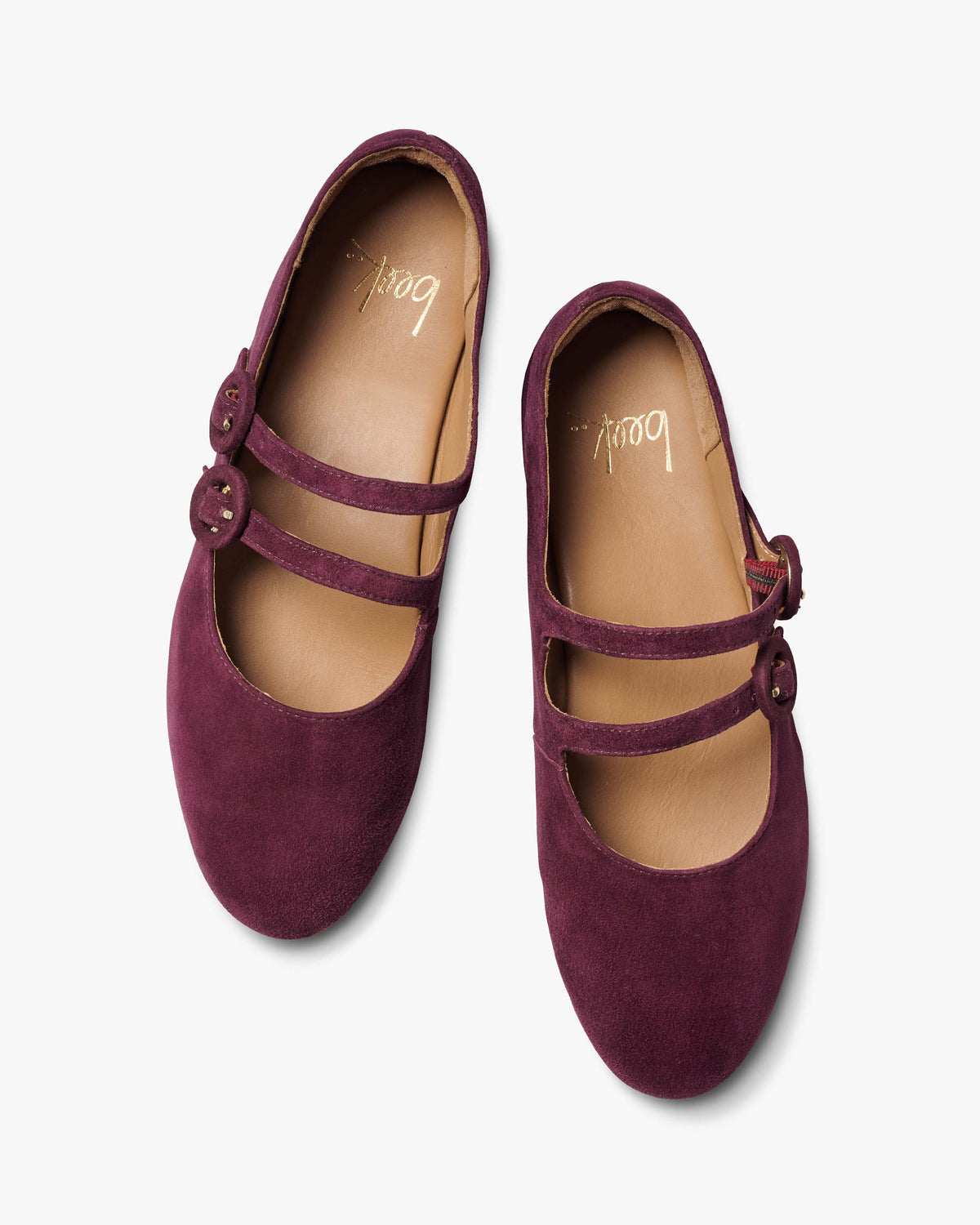 Partridge suede mary jane ballet shoes in prune - product top shot