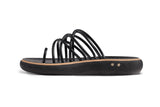 Peep leather slide sandal in black - side shot