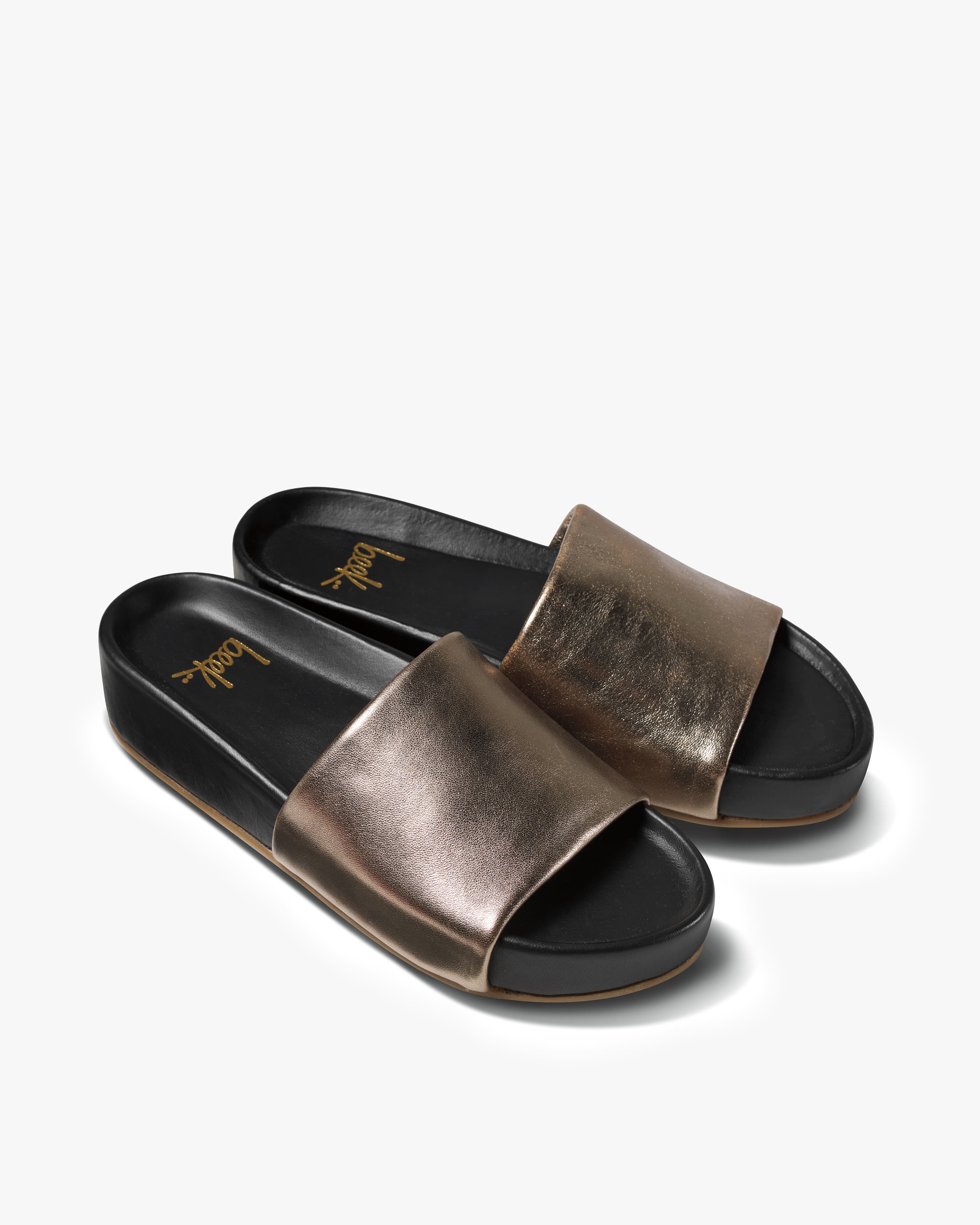 Pelican Leather Platform Sandal - Bronze/Black | beek