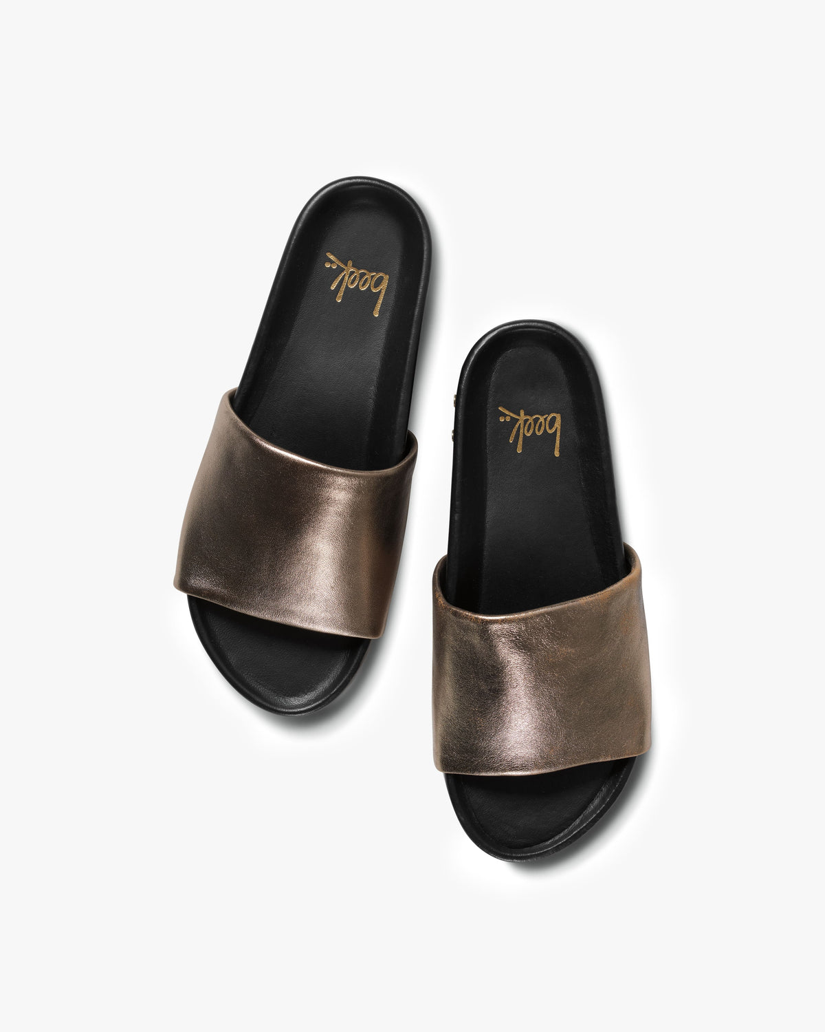 Pelican leather platform sandal in bronze/black - top shot