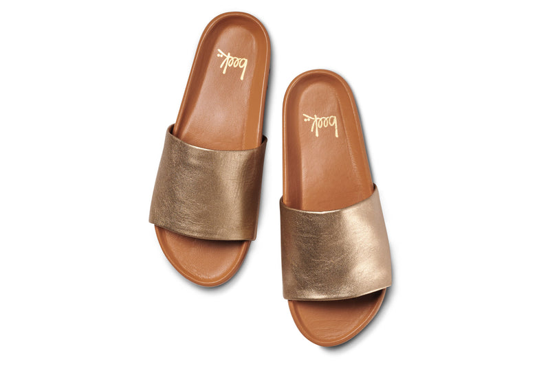 Pelican leather platform sandal in gold/honey - top shot