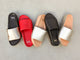 Group shot of Pelican leather platform sandals in bronze/black, lipstick, platinum/beach, black, and platinum.