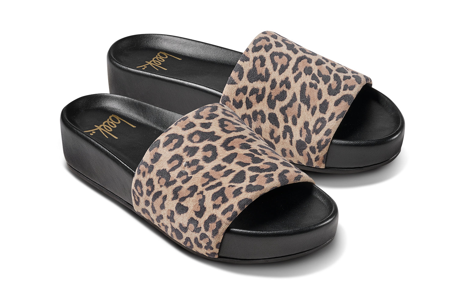 Pelican leather platform sandal in leopard - product angle shot