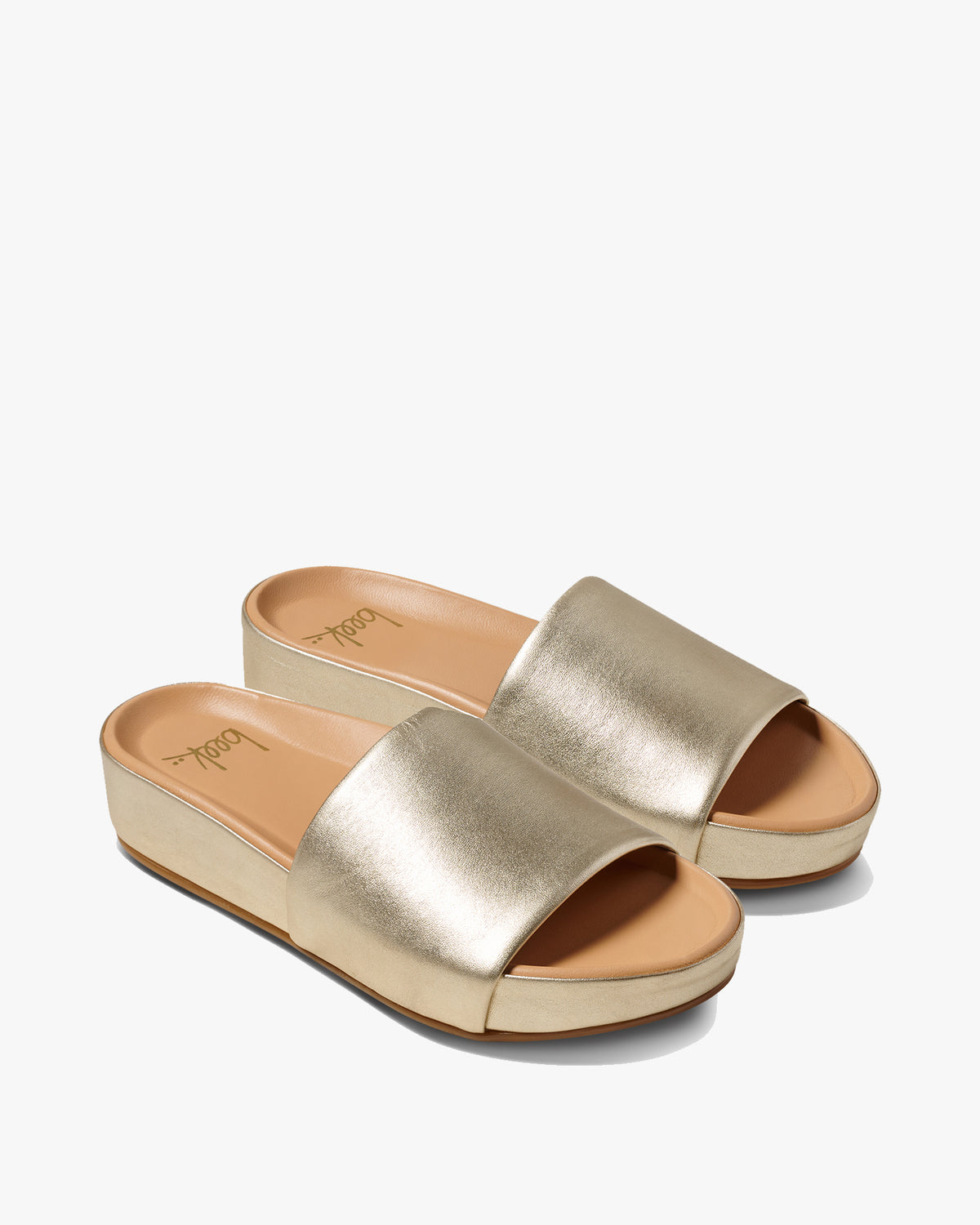 Pelican leather platform sandals in platinum - product angle shot