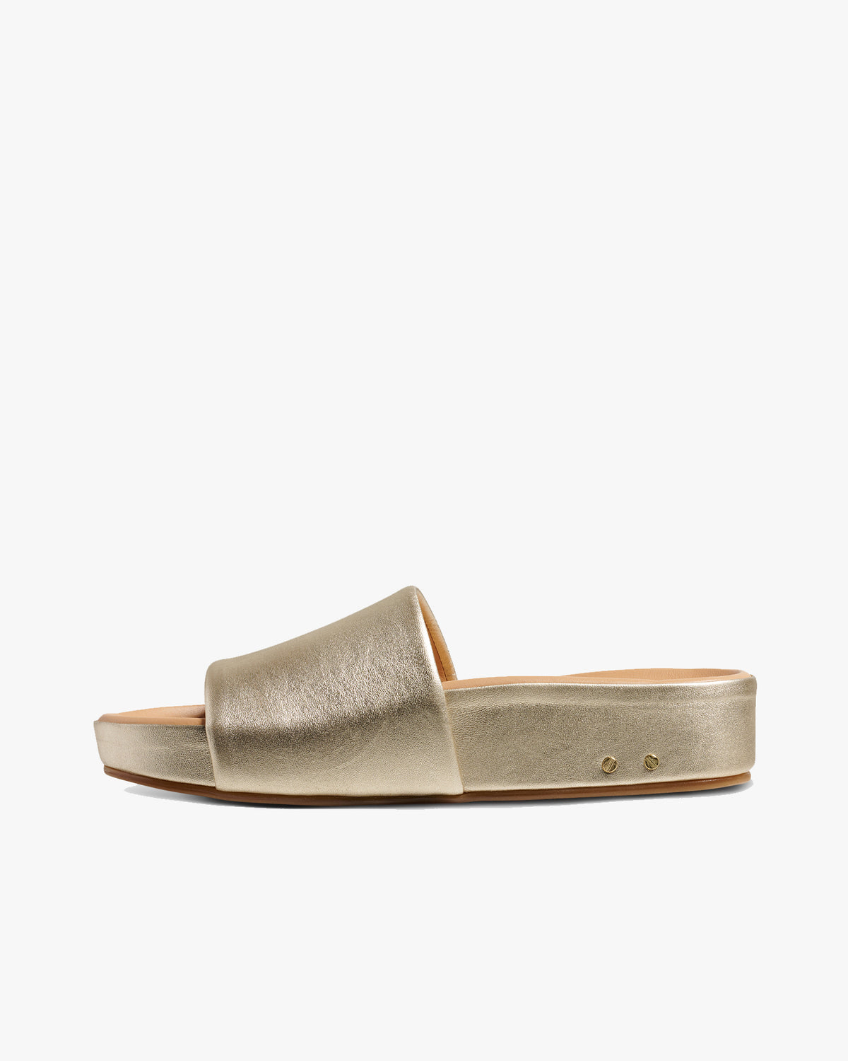 Pelican leather platform sandals in platinum - product side shot
