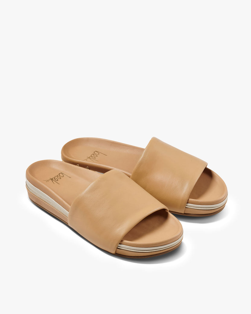 Pelican Stripe leather platform slide sandal in beach - product angle shot