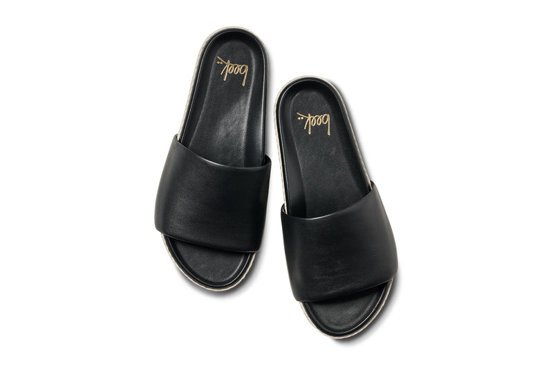 Pelican Textile wrapped leather platform sandal in black - product top shot