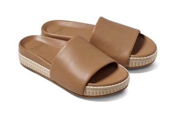 Pelican Textile wrapped leather platform sandal in honey - product angle shot