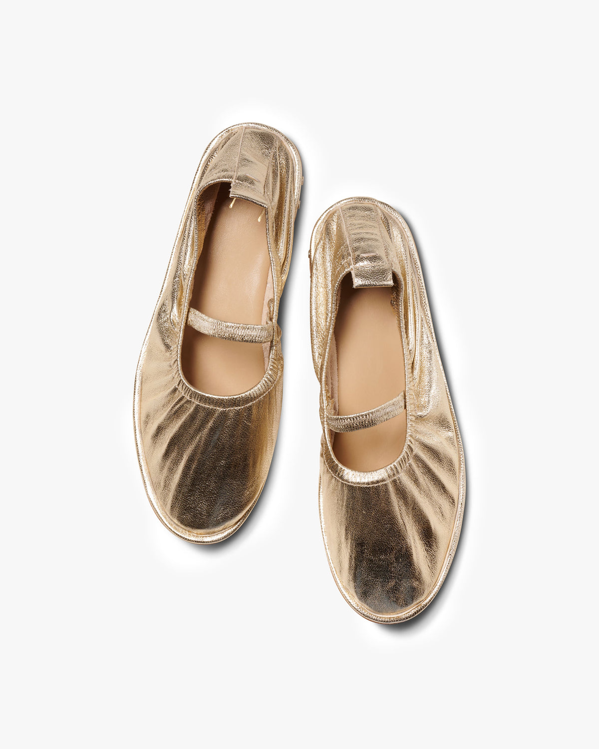 Petey leather ballet shoes in gold - product side shot