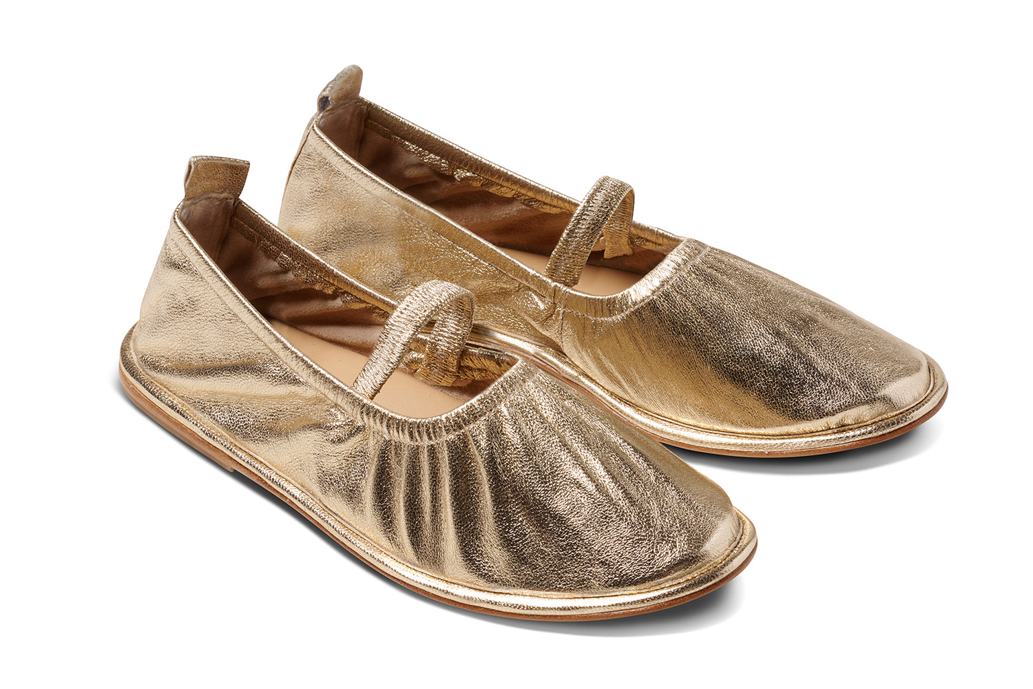 Petey leather ballet shoes in gold - product angle shot