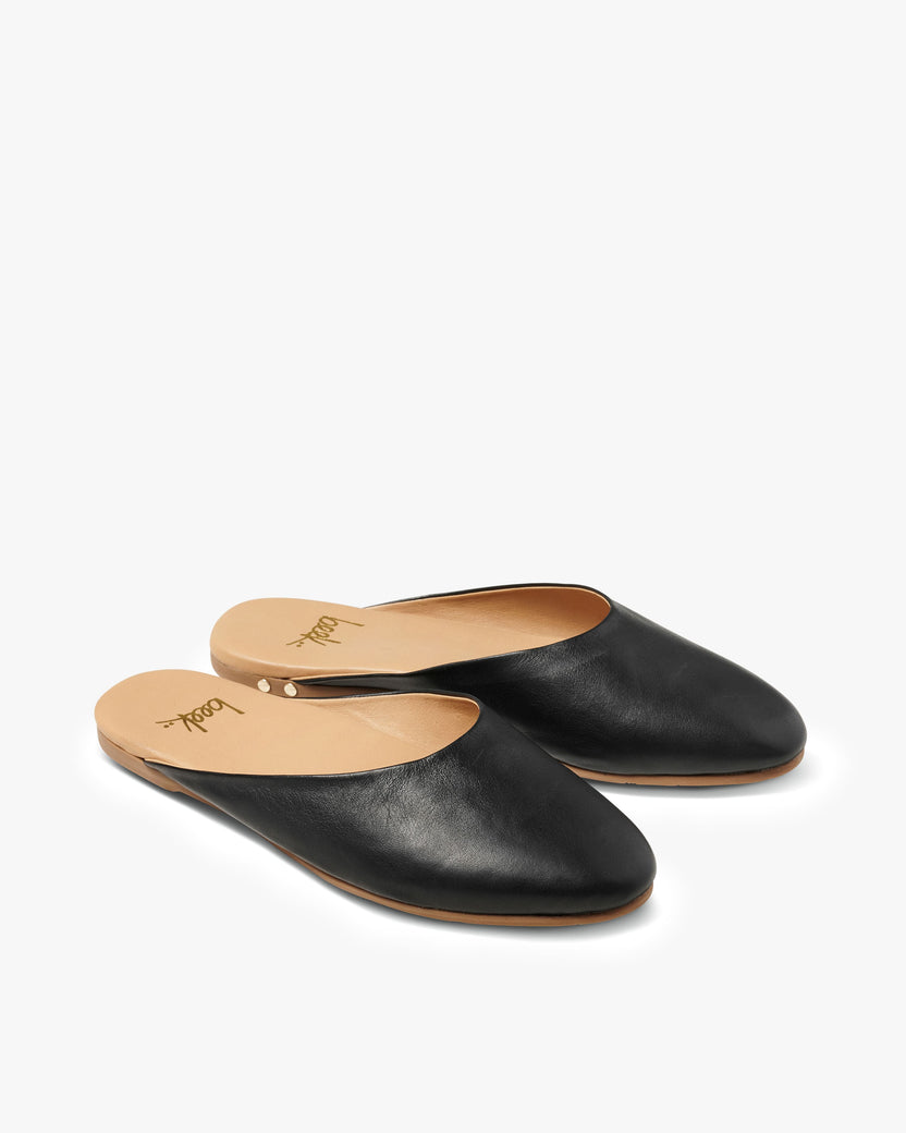Phoebe leather ballet mule in black - product angle shot