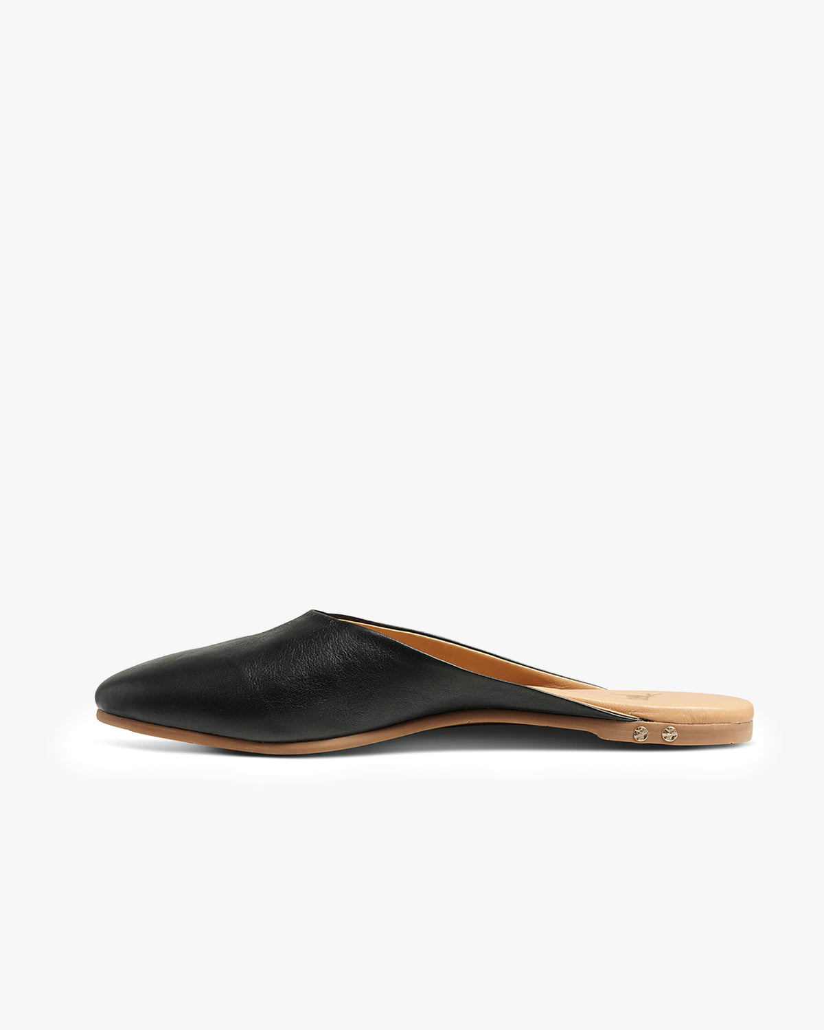 Phoebe leather ballet mule in black - product side shot