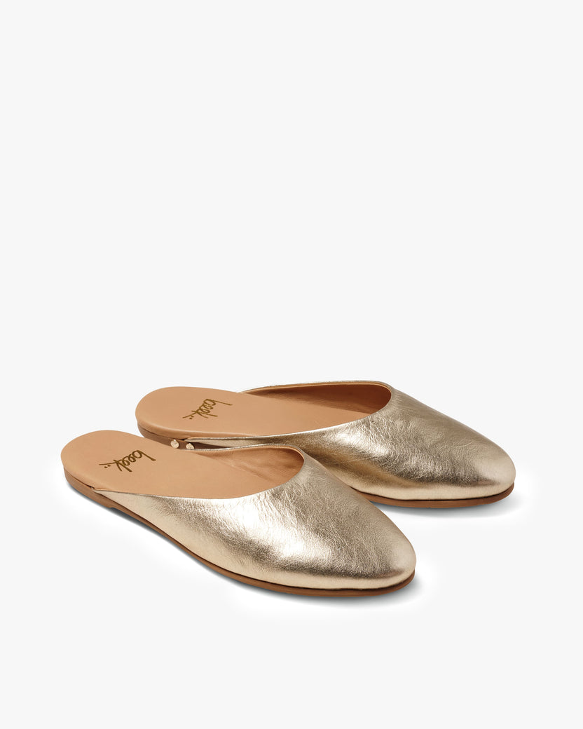 Phoebe leather ballet mule in gold - product angle shot
