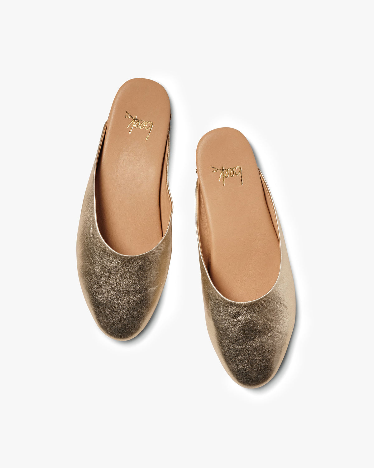 Phoebe leather ballet mule in gold - product side shot