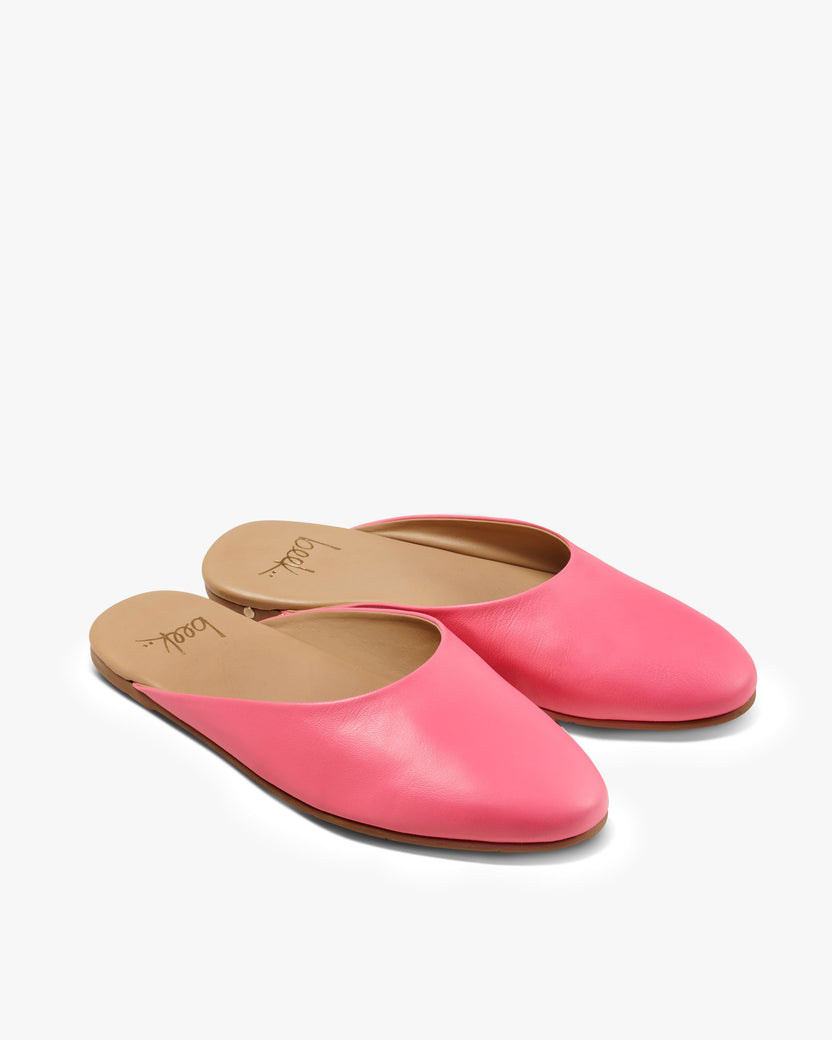 Phoebe leather ballet mules in peony - product angle shot