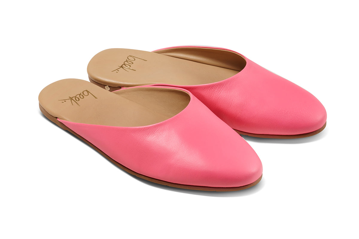 Phoebe leather ballet mules in peony - product angle shot