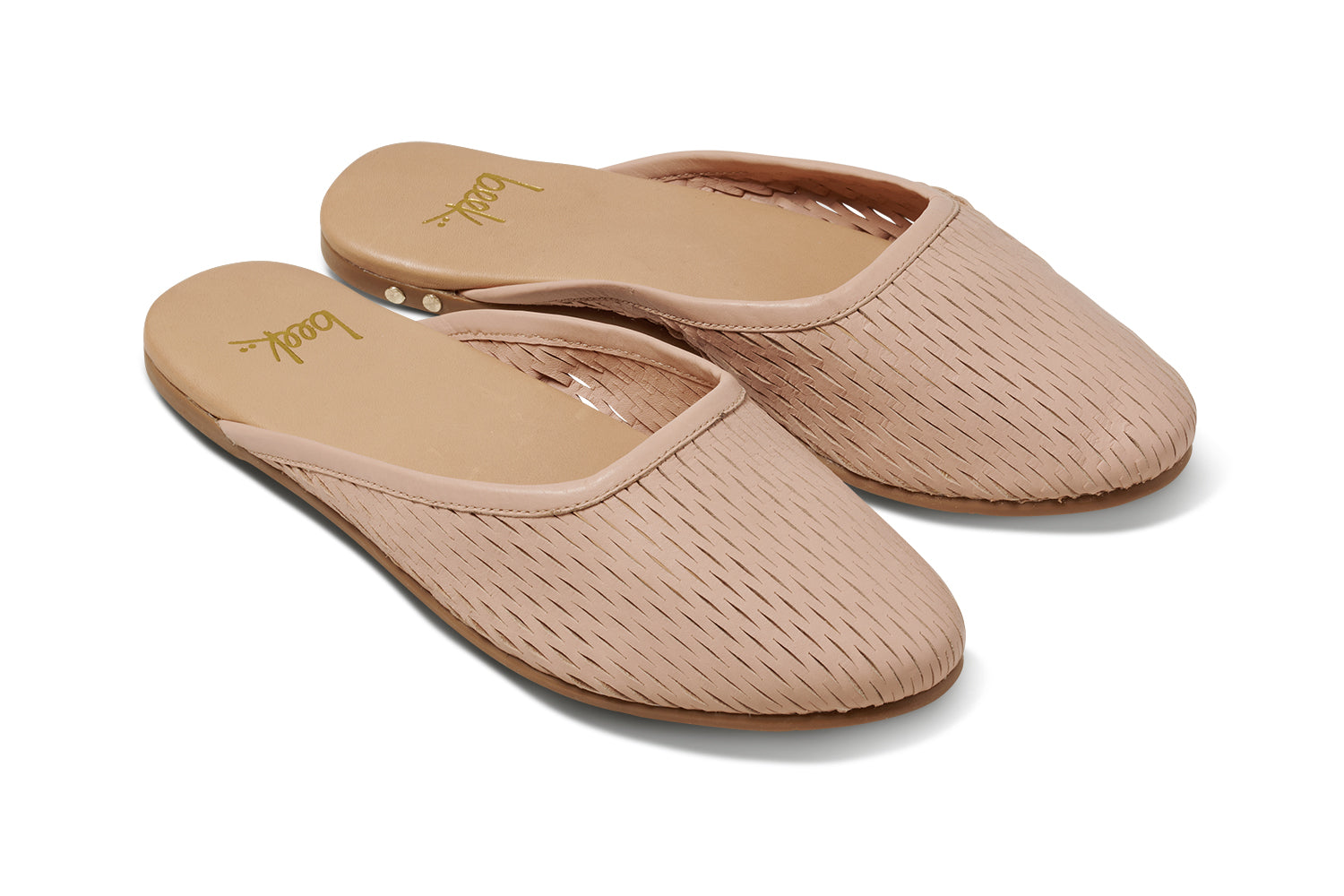 Phoebe Perforated leather ballet mule in blush - product angle shot